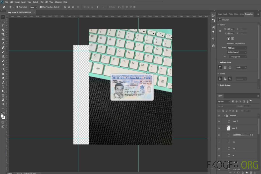 Canada province Colombie-Britannique permis de conduire photolook AVANT template Canada province Colombie-Britannique permis de conduire photolook AVANT template
